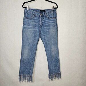 3X1 NYC Stella Medium Wash Straight Fit Fringe Hem Cropped Jeans 30